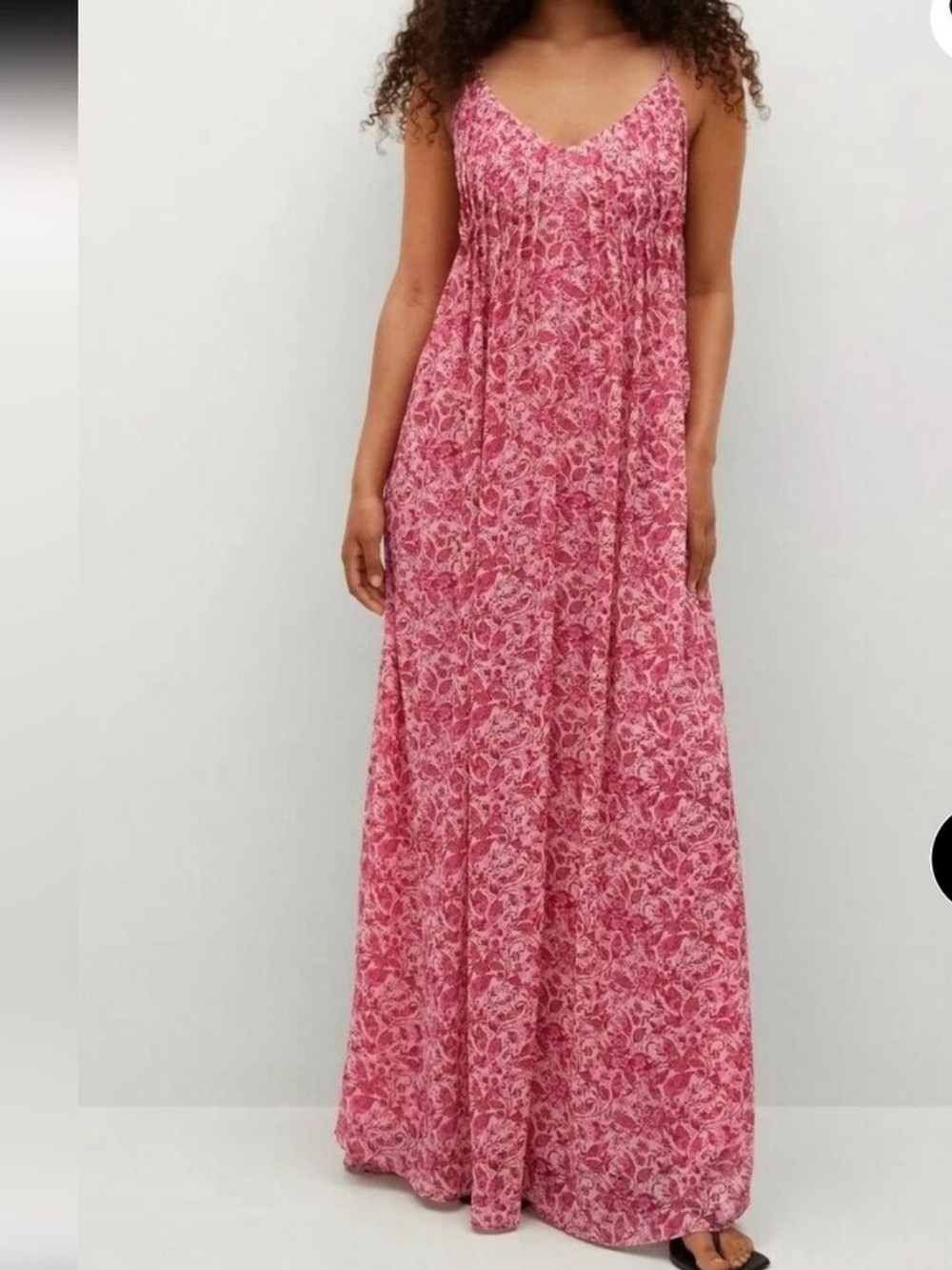 Pink Floral Maxi Dress with Spaghetti Straps
